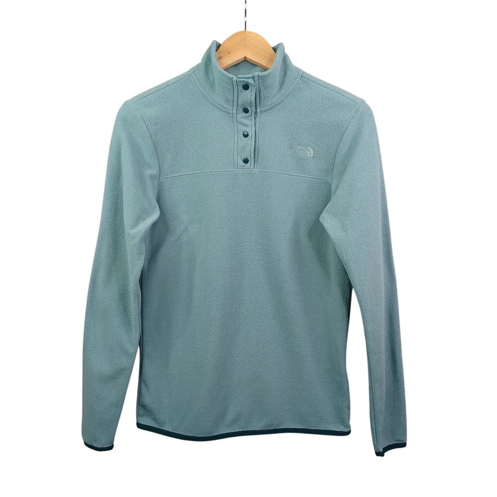 The North Face Women Fleece Pullover Size XS Teal Quarter Snap Sweatshirt Hiking